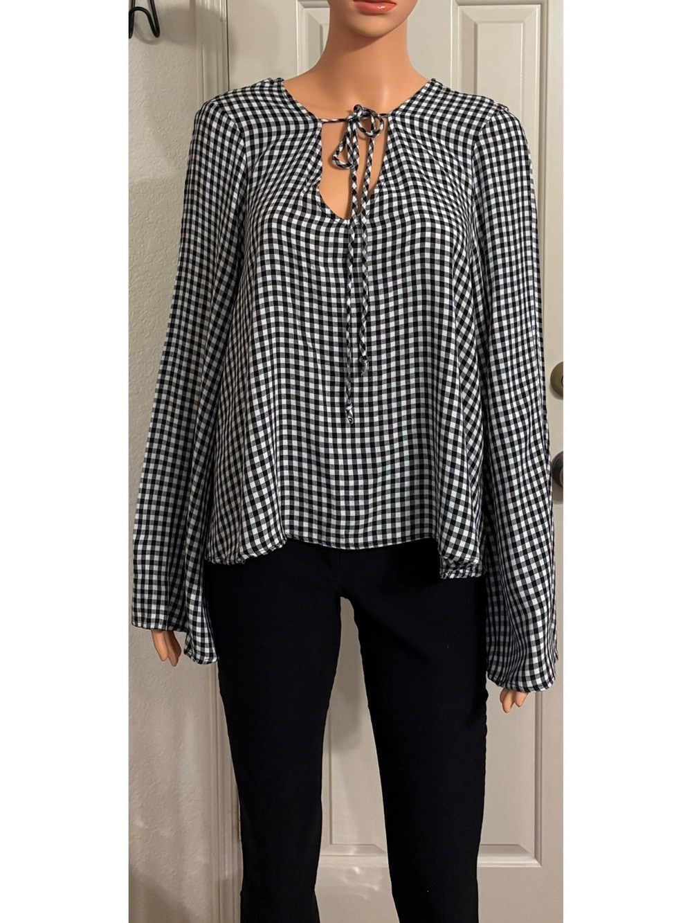 Mossimo Supply Co. Black and White Gingham Tie-Front Blouse